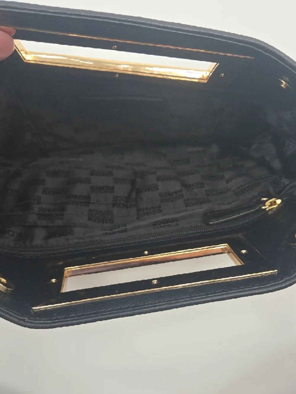 Michael Kors Tan Woven Clutch with Gold Handle Detail